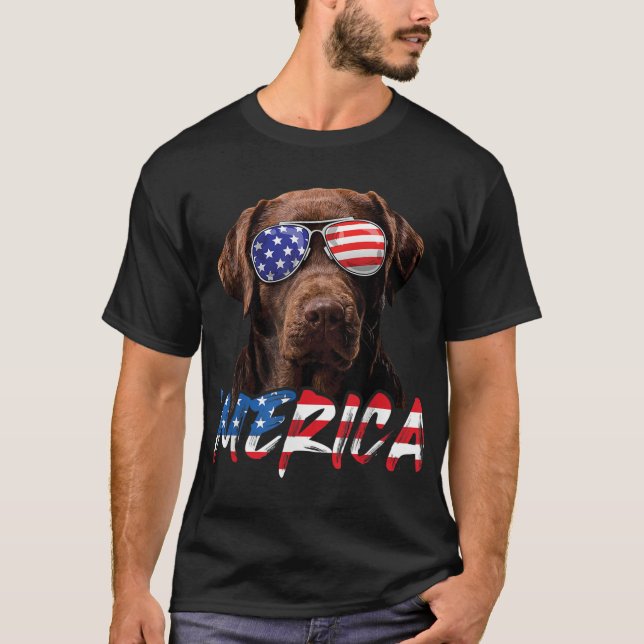 T-shirt Chocolat Labrador 4 juillet Drapeau américain Patr (Devant)