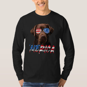 T-shirt Chocolat Labrador American Flag Lab Dog 4th Of J
