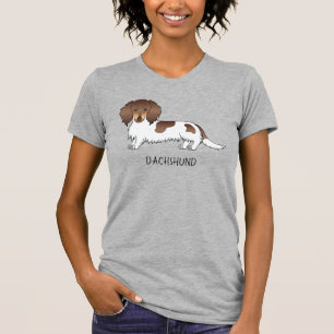T-shirt Chocolat & Tan Piebald Longue Poil Teckel & Texte