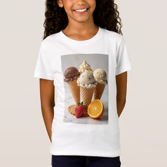 T-Shirt chocolat, vanille, fraise, biscuit, glace orange (Devant)