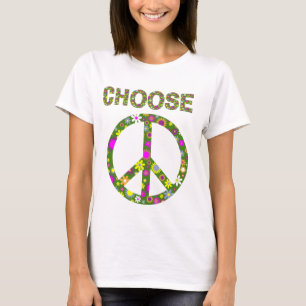 T-shirt Choisissez Paix - Panneau de Paix Fleur Rétro