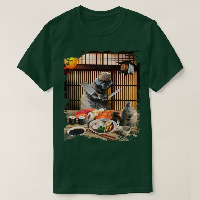 T-shirt Chonk Chat Sushi Ramen Chef, Kitty Portant Des Lun (Design devant)