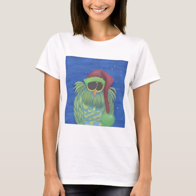 T-shirt Chouette adorable avec chapeau de Santa (Devant)