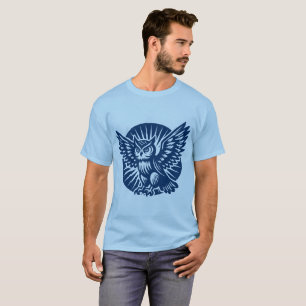 T-shirt Chouette allumée dans un cercle rayé - bleu Shibor