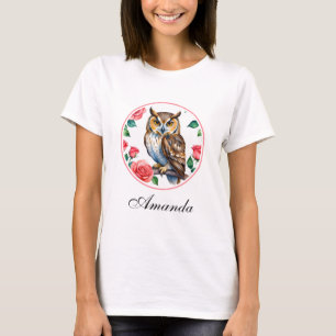 T-shirt Chouette aquarelle décorative avec Rose