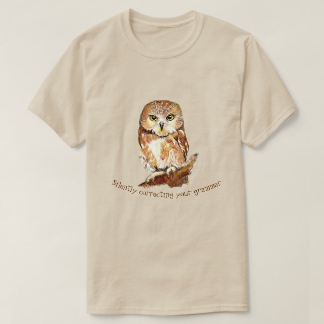 T-shirt Chouette blanche à mâchoires, Citation de grammair (Design devant)