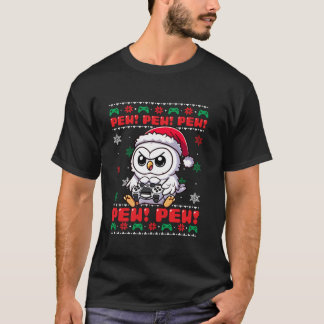 T-shirt Chouette Blanche Drôle Joueur Pew Jeu Vidéo Fausse