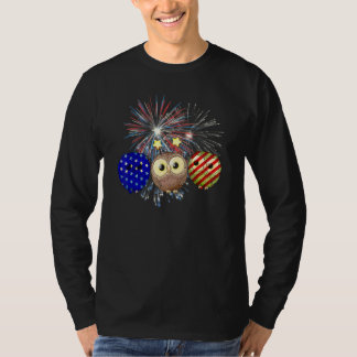T-shirt Chouette Bleue Rouge Feu d'artifice 4 juillet patr