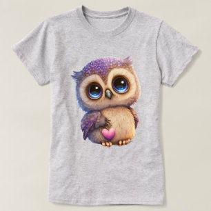 T-shirt Chouette Cartoon Tenant Coeur Avec De Grands Yeux