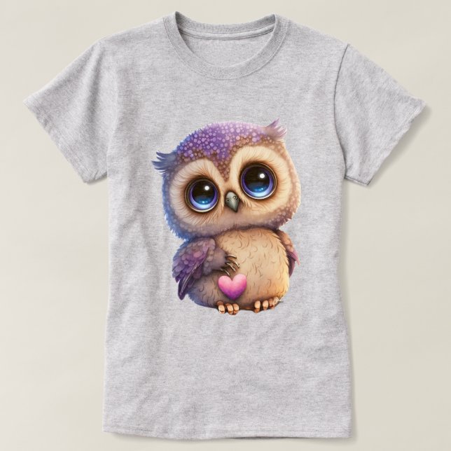 T-shirt Chouette Cartoon Tenant Coeur Avec De Grands Yeux (Design devant)