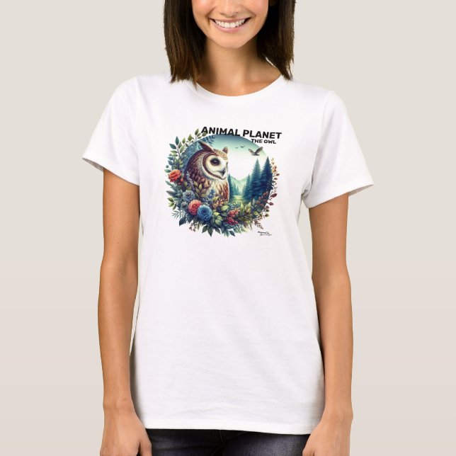 T-shirt Chouette de la nature imprimée - Art animal (Devant)