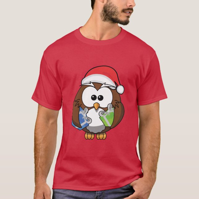 T-shirt Chouette de Noël mignonne avec cadeaux (Devant)
