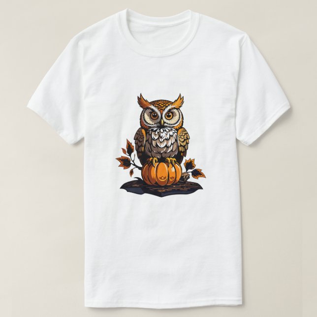 T-shirt Chouette d'Halloween avec citrouille (Design devant)