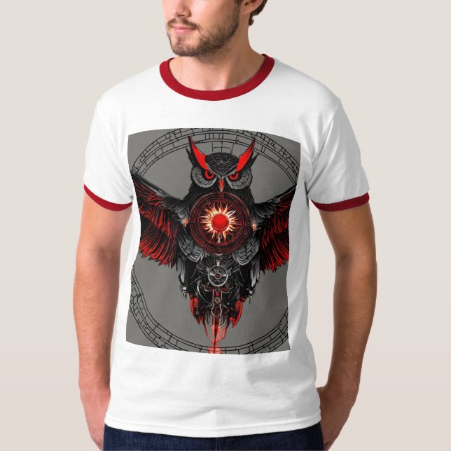 T-shirt Chouette étoilée en rouge et noir (Devant)