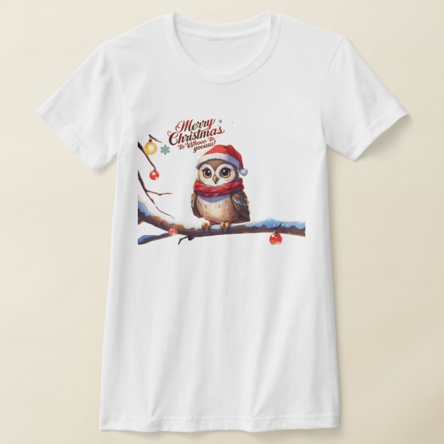 T-shirt Chouette festive dans un chapeau de Santa (Poser)