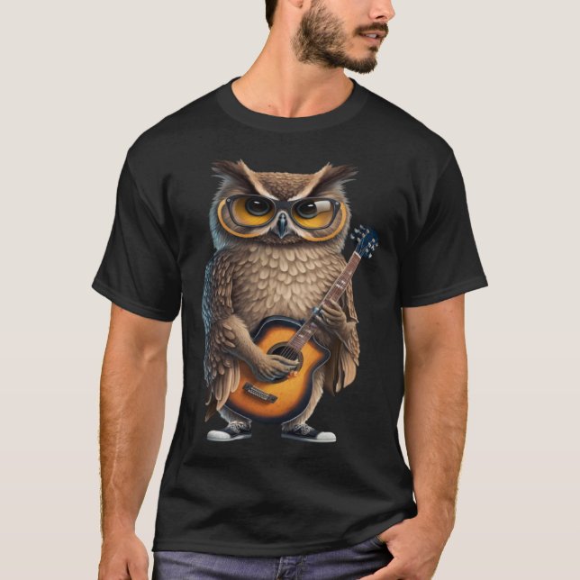 T-shirt Chouette Jouant Guitare Électrique Chouette Animal (Devant)