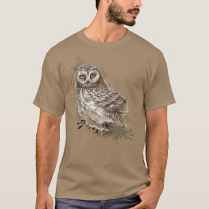 T-shirt Chouette mignonne, Aquarelle Oiseau Nature Texte p