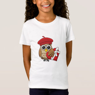 T-Shirt Chouette mignonne avec béret rouge et boîte cardia