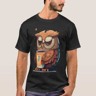 T-shirt Chouette mignonne Café Oiseau animal Sleepy Chouet