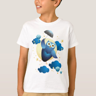 T-shirt Chouette mignonne volant avec parapluie