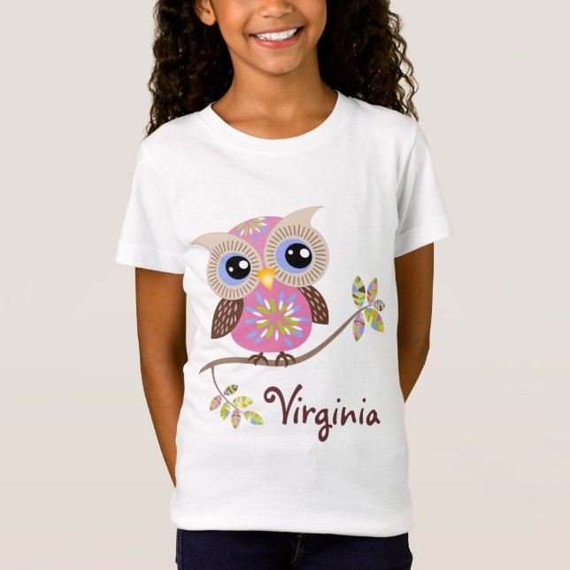 T-Shirt Chouette rose Fille Poupée T Chemises (Devant)