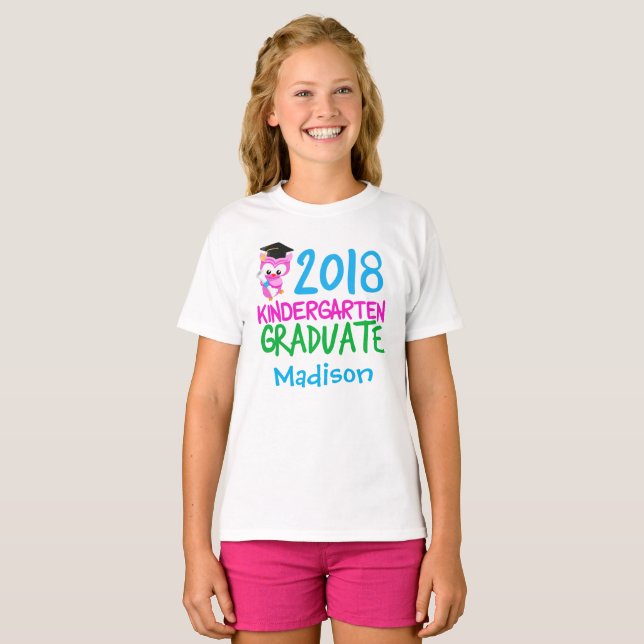 T-shirt Chouette rose personnalisée 2018 de la maternelle (Devant entier)