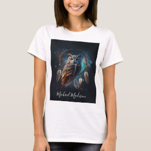 T-shirt Chouette spatiale mystique avec art de capteur de 
