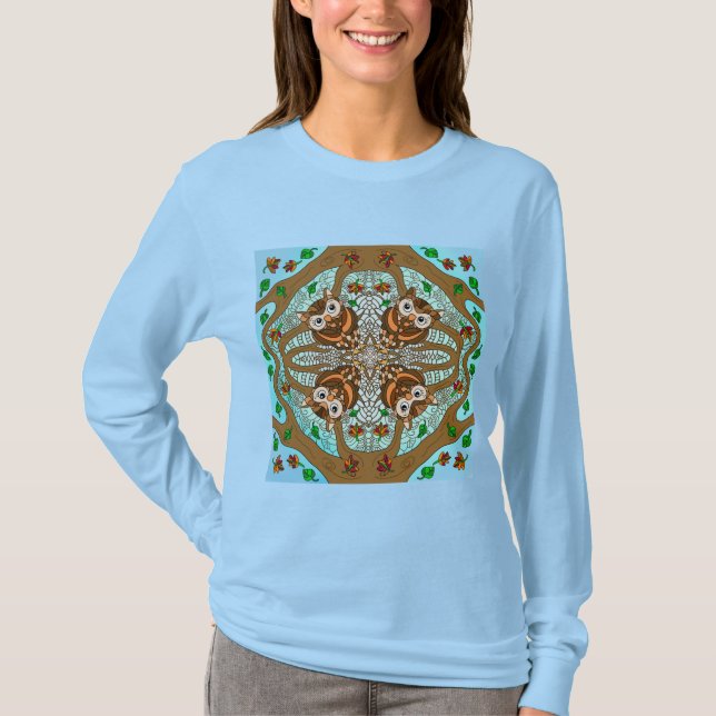 T-shirt Chouette tirée à la main Mandala (Devant)