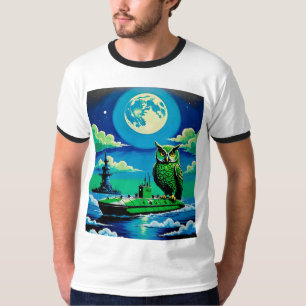 T-shirt Chouette verte géante Sous-marin T Chemise