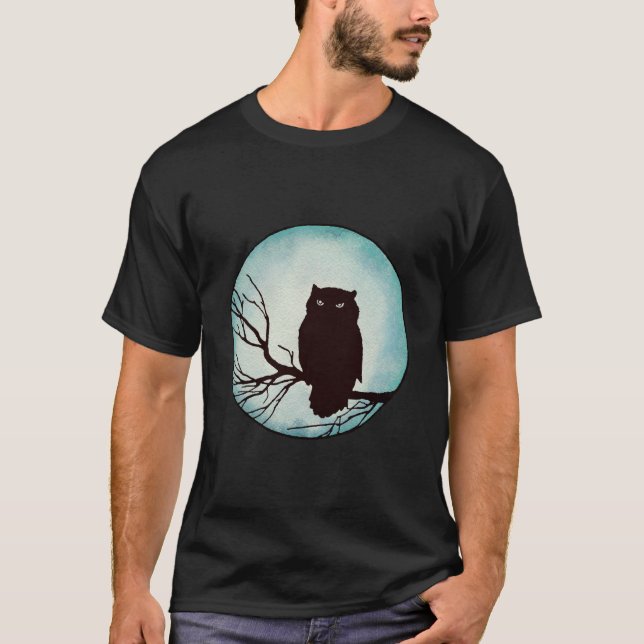 T-shirt Chouette Vintage effrayante avec Aquarelle bleue É (Devant)