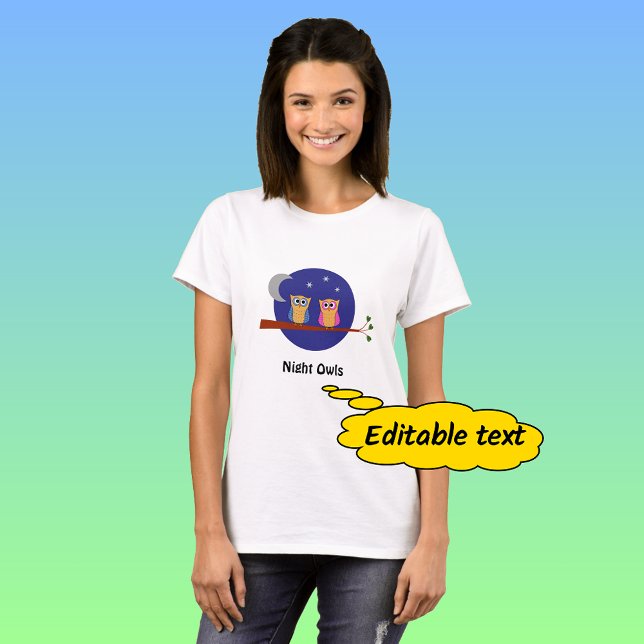 T-shirt Chouettes de nuit étoiles lune texte personnalisé (Créateur téléchargé)