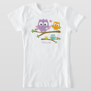T-Shirt Chouettes mignonnes Nom Filles rose pourpre bleu 
