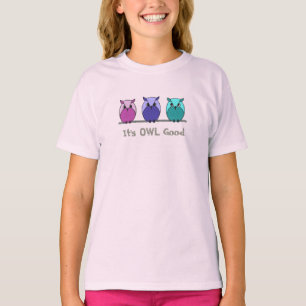 T-shirt Chouettes Turquoises en caricature rose violet mig