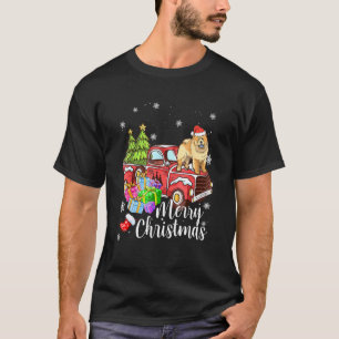 T-shirt Chow Chow équitation Camion Rouge Noël Joyeux Noël