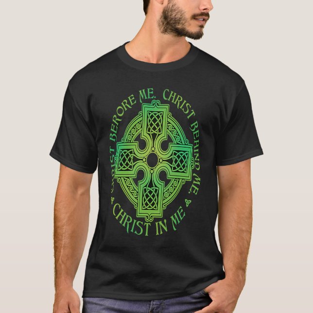 T-shirt Christ avant moi St Patrick Citation avec Croix Ir (Devant)