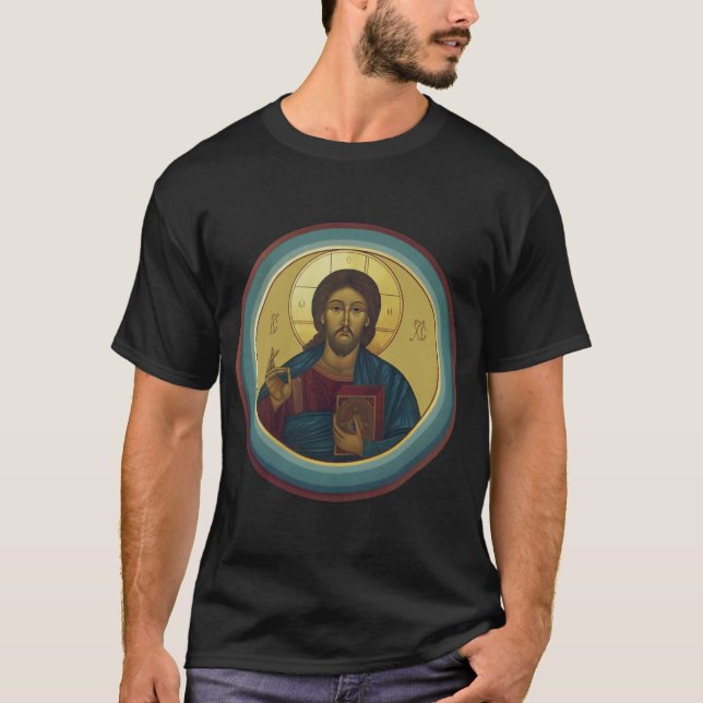 T-shirt Christ Pantocrator byzantin Mosaïque Art Rond (Devant)