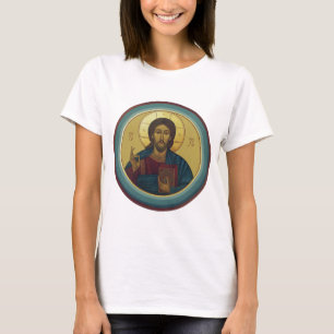 T-shirt Christ Pantocrator byzantin Mosaïque d'art ronde