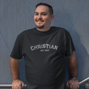 T-shirt Christian Baptême Date Typographie Détachée