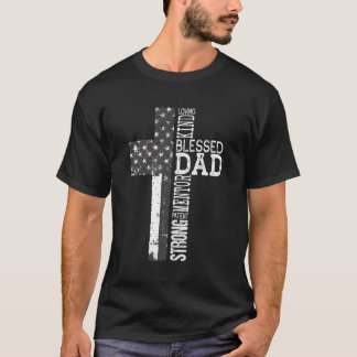 T-shirt Christian Béni Papa Américain Drapeau Drapeau Reli