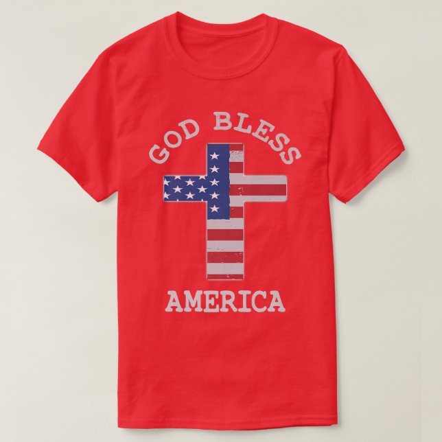T-shirt Christian cross USA Drapeau Dieu bénisse l'amériqu (Design devant)