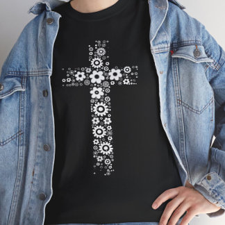 T-shirt Christian Flower Cross