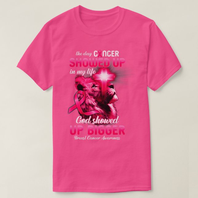 T-shirt Christian Lion Cross Pink Ribbon Breast Cancer Awa (Design devant)