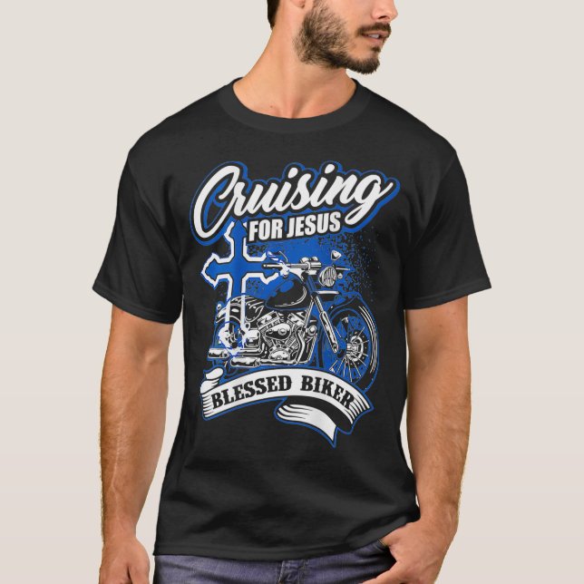 T-shirt Christian Motorcycle Shirt Cross God Blessed Biker (Devant)