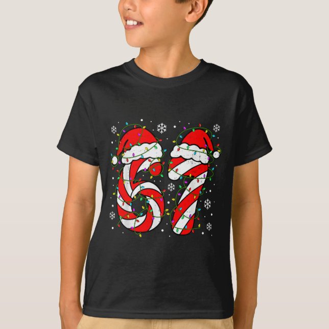 T-shirt Christmas 67 Candy Cane Six Seven Meme Lights Sant (Devant)