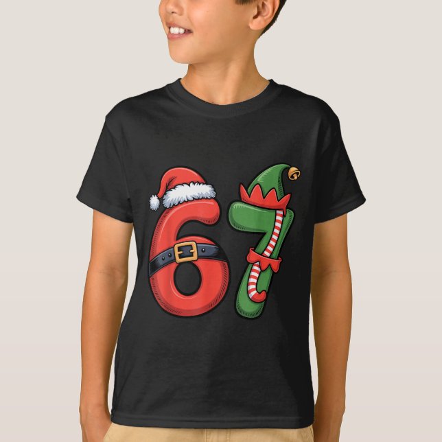 T-shirt Christmas 67 Meme 67 Santa Elf - Six Seven  (Devant)