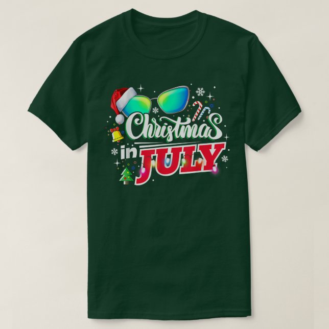 T-shirt Christmas à July Santa Hat Sunglass Summer Vaca (Design devant)