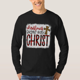 T-shirt Christmas Begin With Christ Leopard Christian Cros