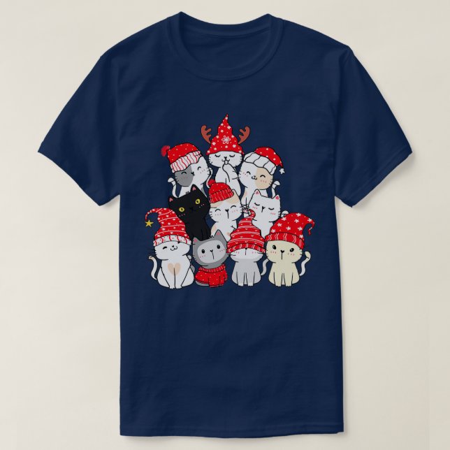 T-shirt Christmas Cat Christmas Tree Noël (Design devant)