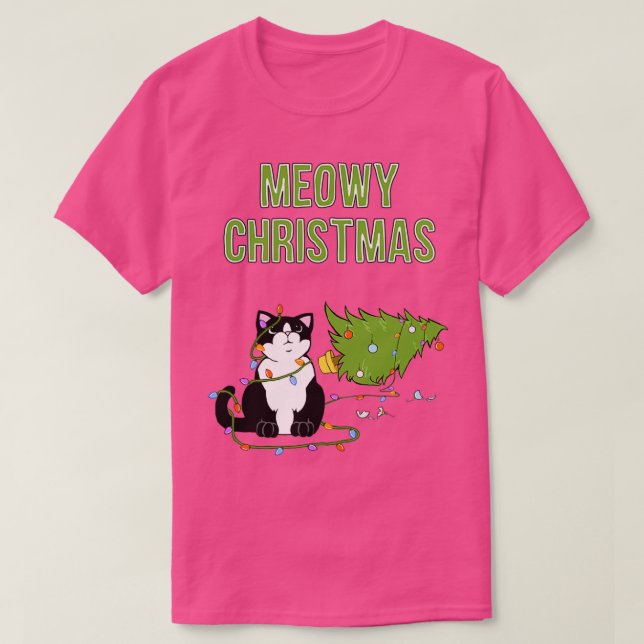T-shirt Christmas Cat Tuxedo Cat xmas arbre drôle kitty Me (Design devant)