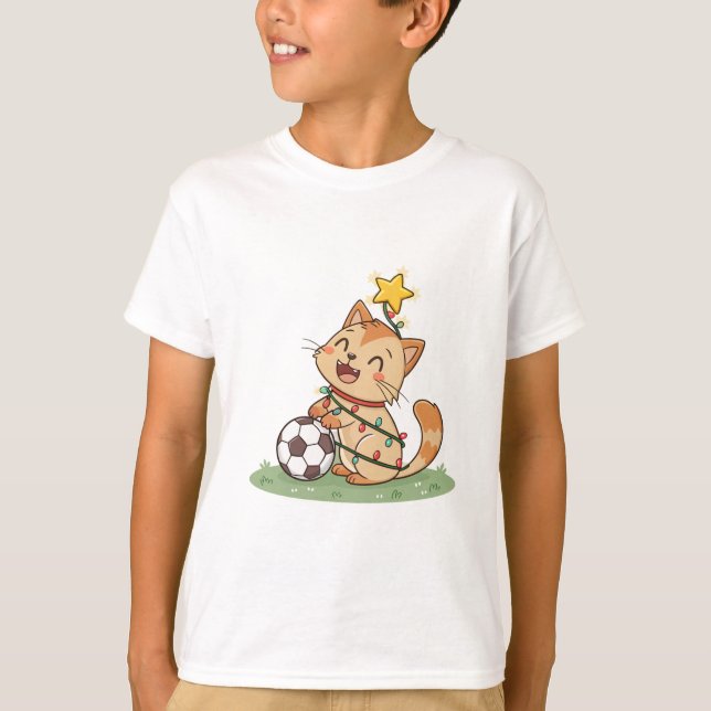 T-shirt Christmas Cat with Soccer Ball (Devant)